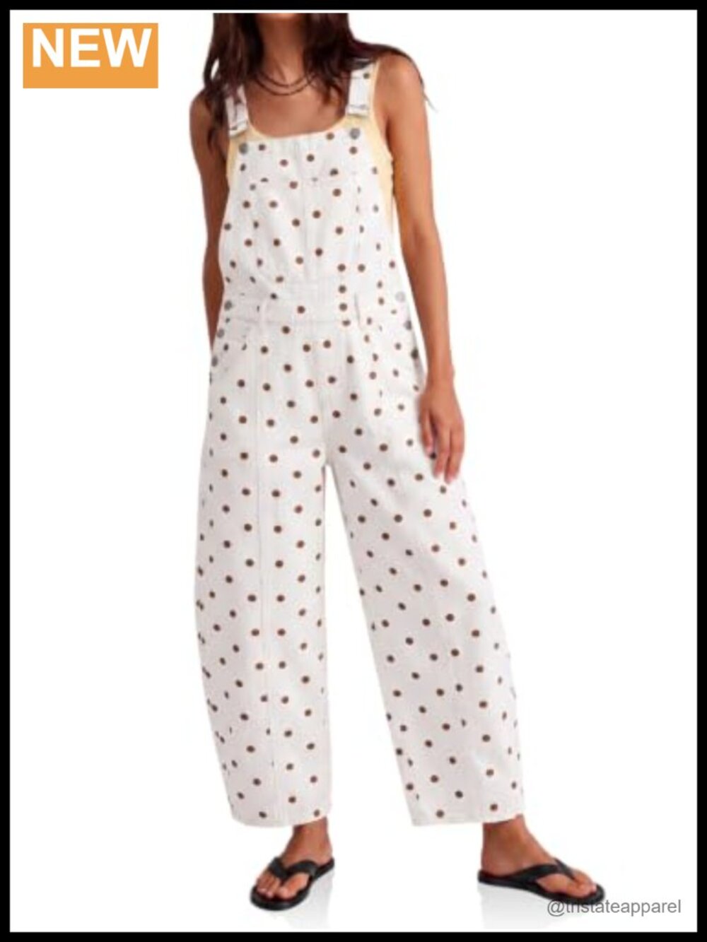 Polka Dot Denim Bib Overalls Barrel Leg Jean Jumpsuit 100% Cotton Adjustable